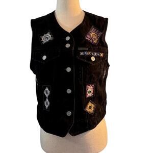 VTG USA 90's CK Calvin Klein Jeans Black Denim Vest Embellished Embroidery M S